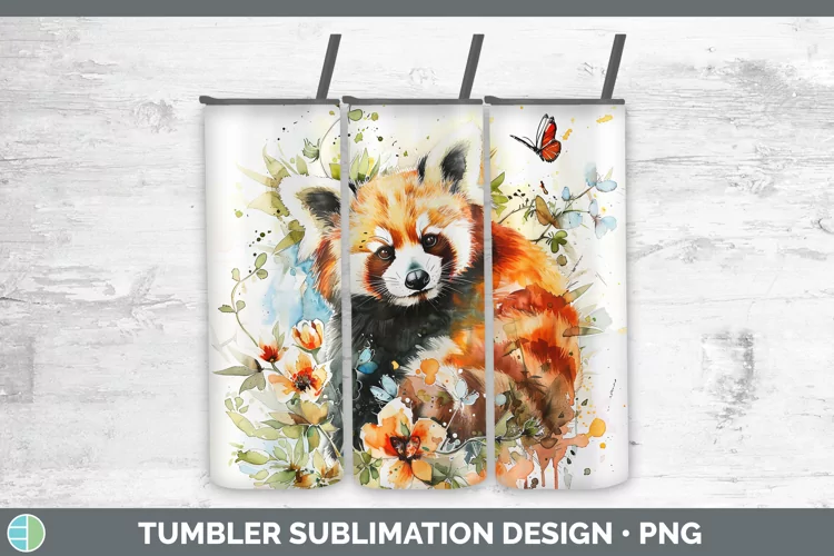 Watercolor Red Panda Tumbler Sublimation 20 oz Skinny Tumble