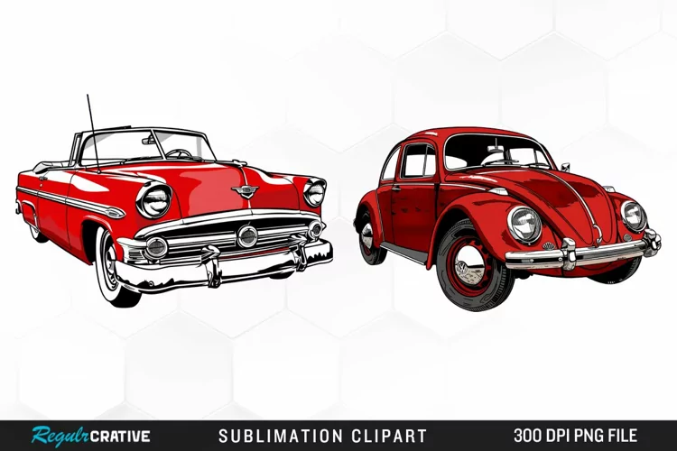 Watercolor Red Retro Car Exquisite Clipart