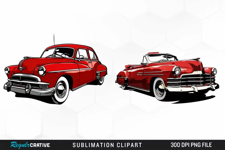 Watercolor Red Retro Car Exquisite Clipart