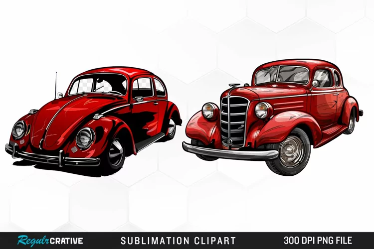 Watercolor Red Retro Car Illustration Clipart