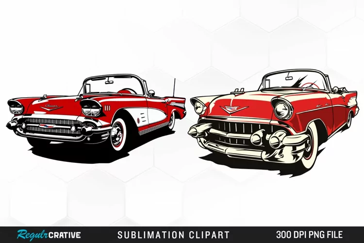 Watercolor Red Retro Car Illustration Clipart
