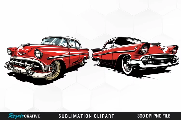Watercolor Red Retro Car Exquisite Clipart