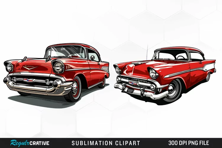Watercolor Red Retro Car Exquisite Clipart