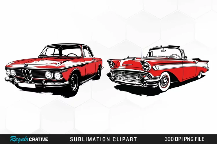 Watercolor Red Retro Car Exquisite Clipart