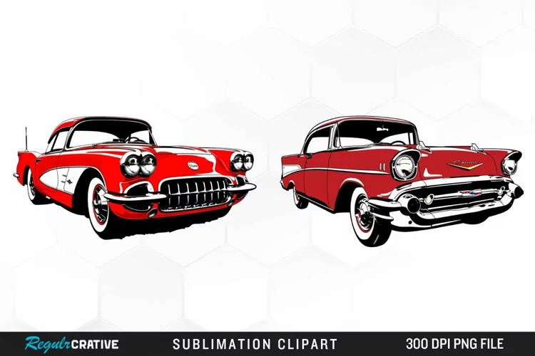 Watercolor Red Retro Car Illustration Clipart