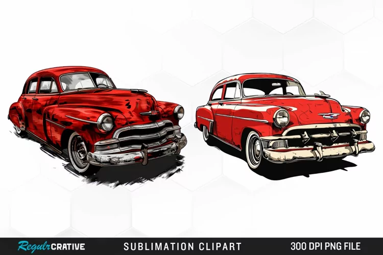Watercolor Red Retro Car Exquisite Clipart
