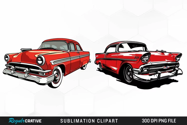 Watercolor Red Retro Car Exquisite Clipart