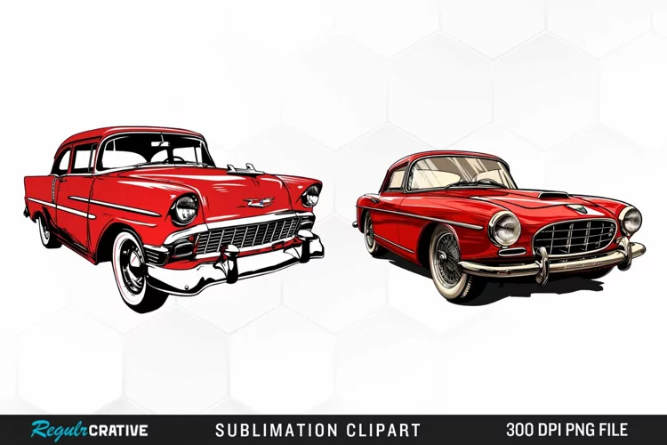 Watercolor Red Retro Car Illustration Clipart