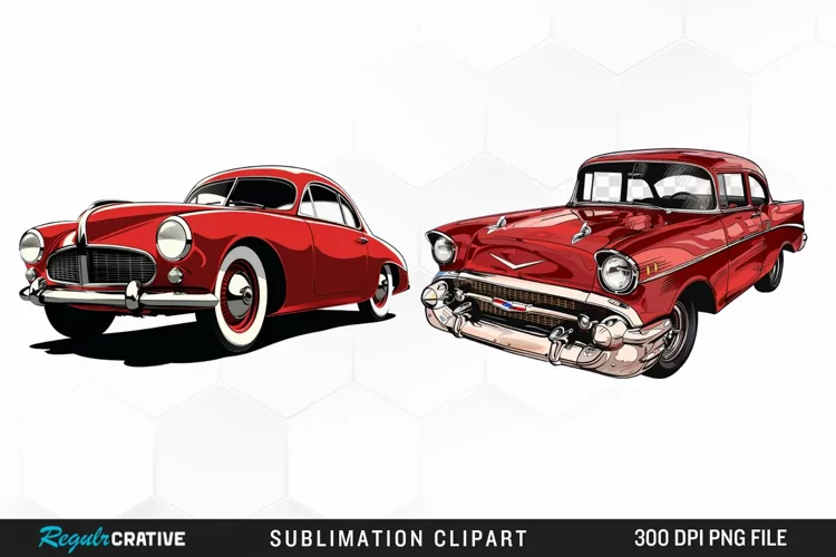 Watercolor Red Retro Car Illustration Clipart
