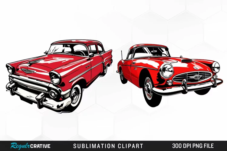 Watercolor Red Retro Car Exquisite Clipart