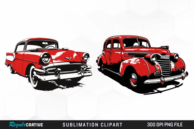 Watercolor Red Retro Car Illustration Clipart