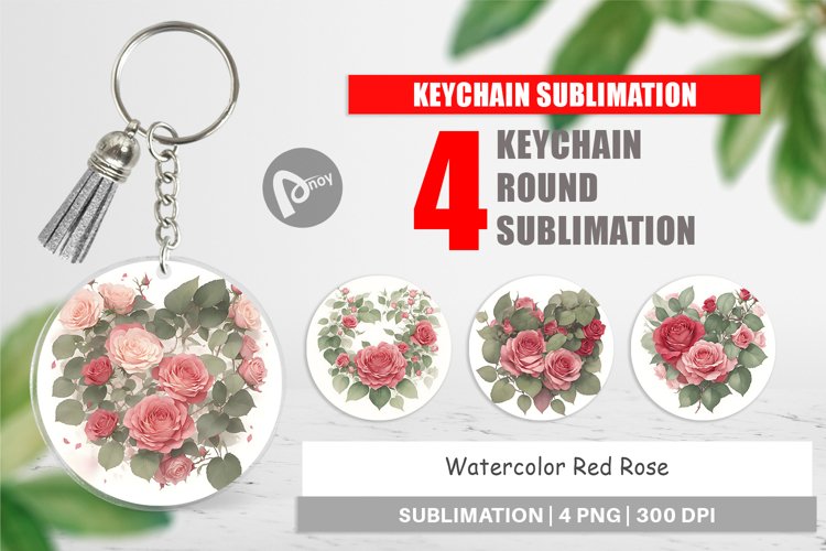 Keychain Watercolor Red Rose