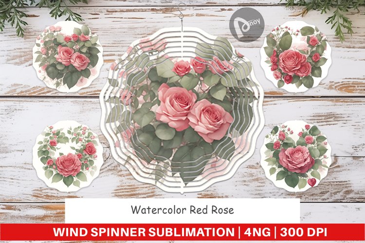 Wind Spinner Watercolor Red Rose example image 1