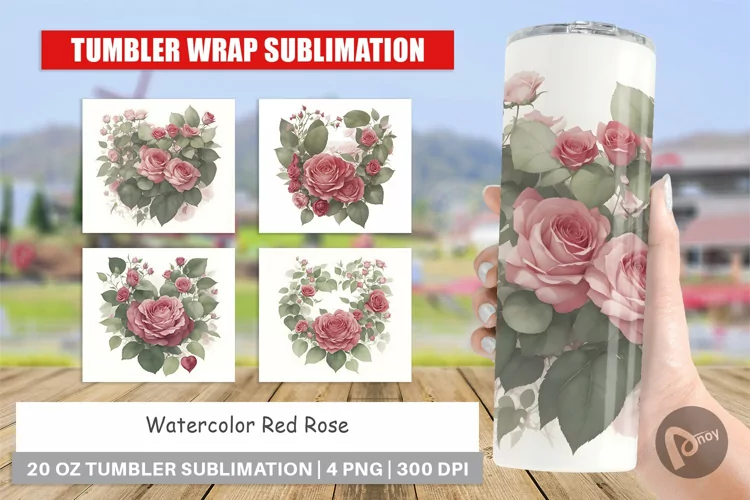 Tumbler Sublimation Wrap Watercolor Red Rose