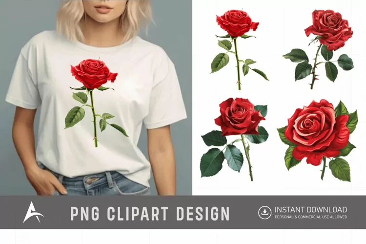 Watercolor Red Rose Clipart