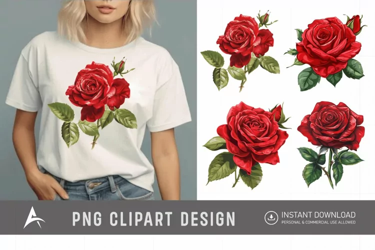 Watercolor Red Rose Clipart