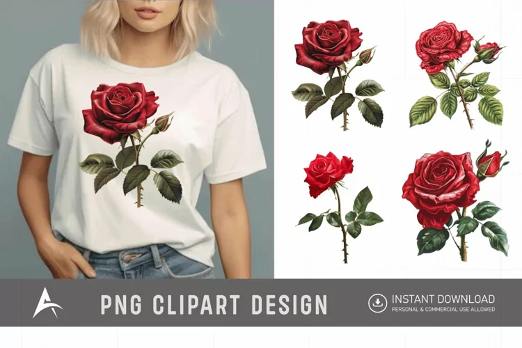 Watercolor Red Rose Clipart