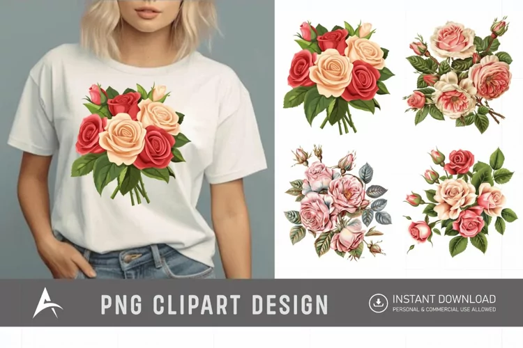 Watercolor Red Rose Bouquet Clipart