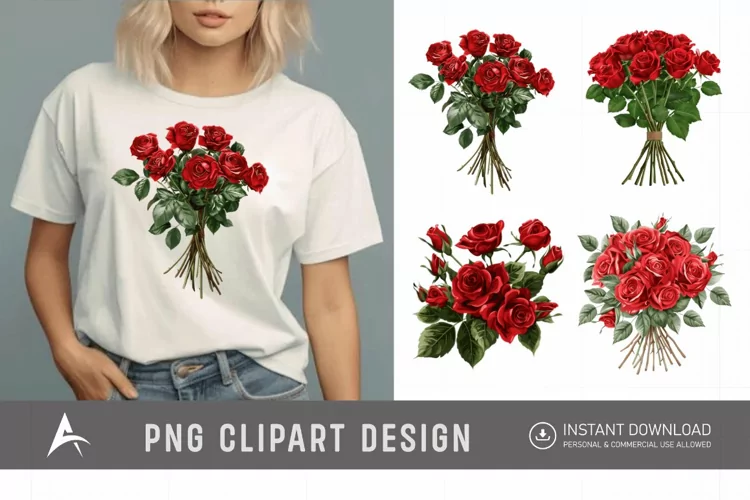 Watercolor Red Rose Bouquet Clipart