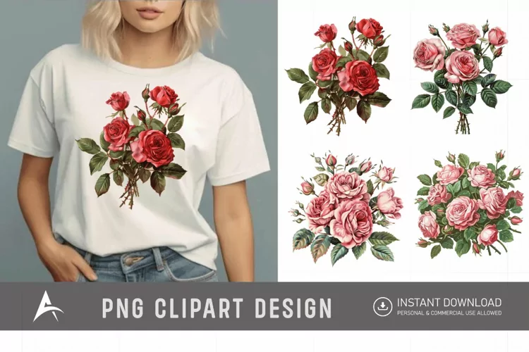 Watercolor Red Rose Bouquet Clipart