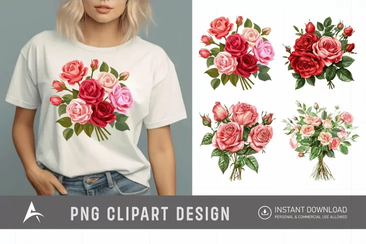 Watercolor Red Rose Bouquet Clipart