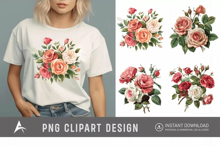 Watercolor Red Rose Bouquet Clipart