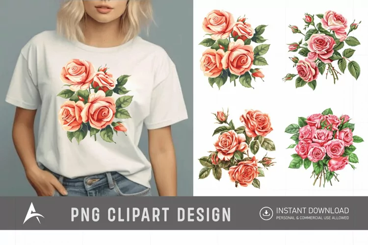 Watercolor Red Rose Bouquet Clipart