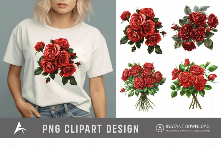 Watercolor Red Rose Bouquet Clipart