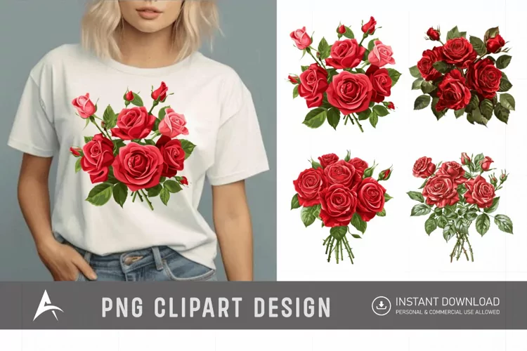 Watercolor Red Rose Bouquet Clipart