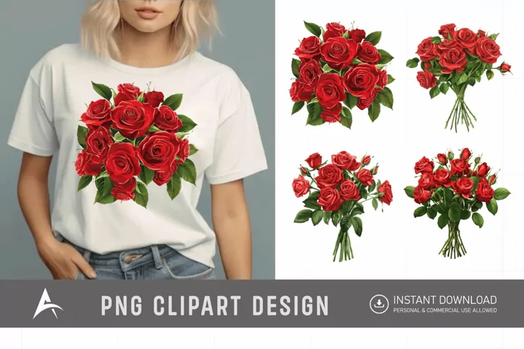 Watercolor Red Rose Bouquet Clipart