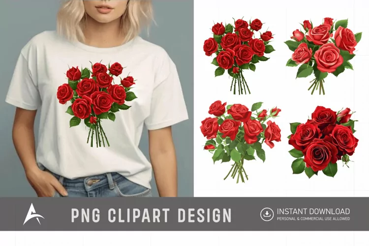 Watercolor Red Rose Bouquet Clipart
