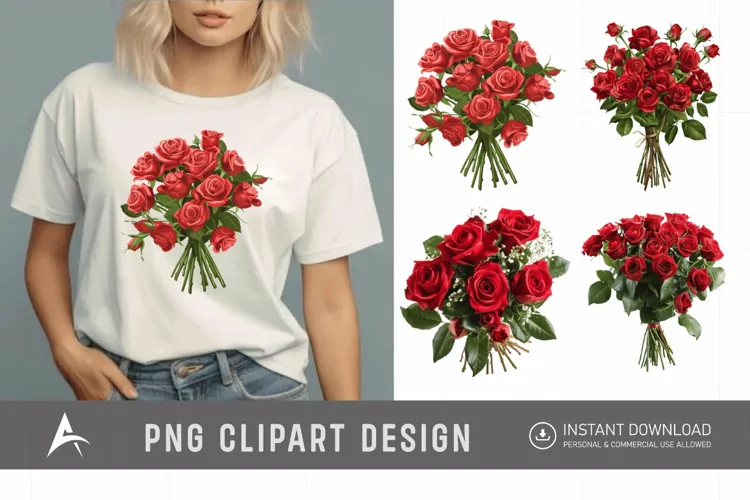 Watercolor Red Rose Bouquet Clipart