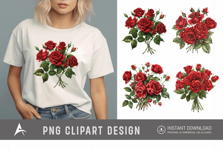 Watercolor Red Rose Bouquet Clipart