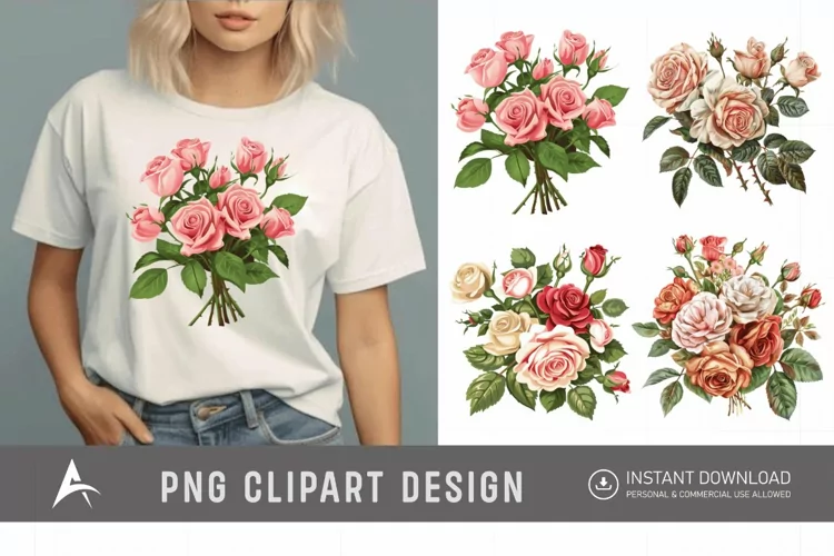 Watercolor Red Rose Bouquet Clipart
