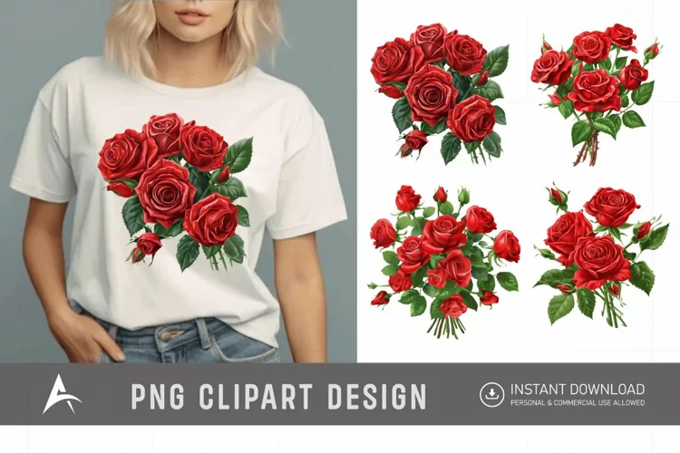 Watercolor Red Rose Bouquet Clipart
