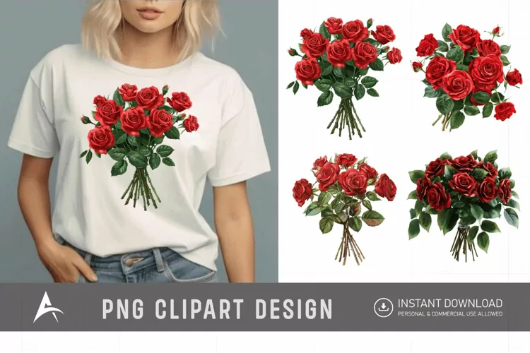 Watercolor Red Rose Bouquet Clipart