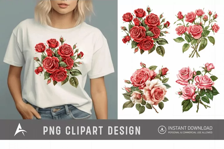 Watercolor Red Rose Bouquet Clipart