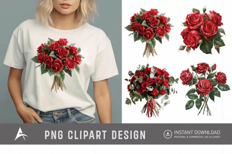 Watercolor Red Rose Bouquet Clipart