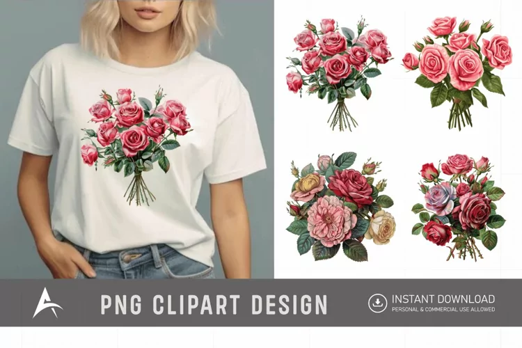 Watercolor Red Rose Bouquet Clipart