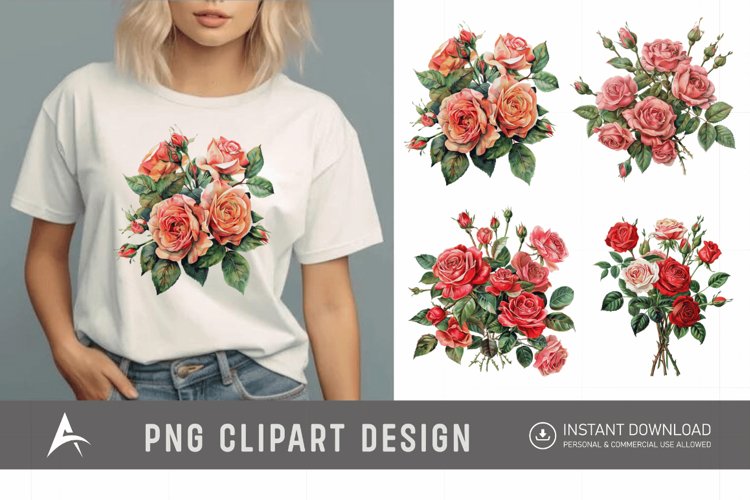 Watercolor Red Rose Bouquet Clipart