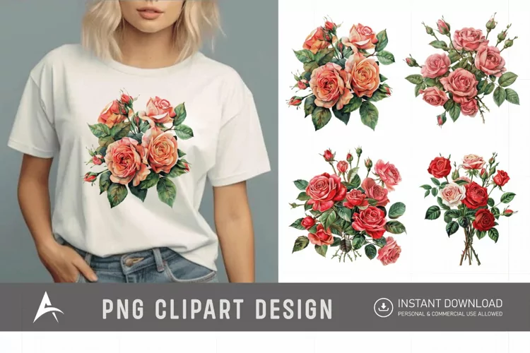 Watercolor Red Rose Bouquet Clipart