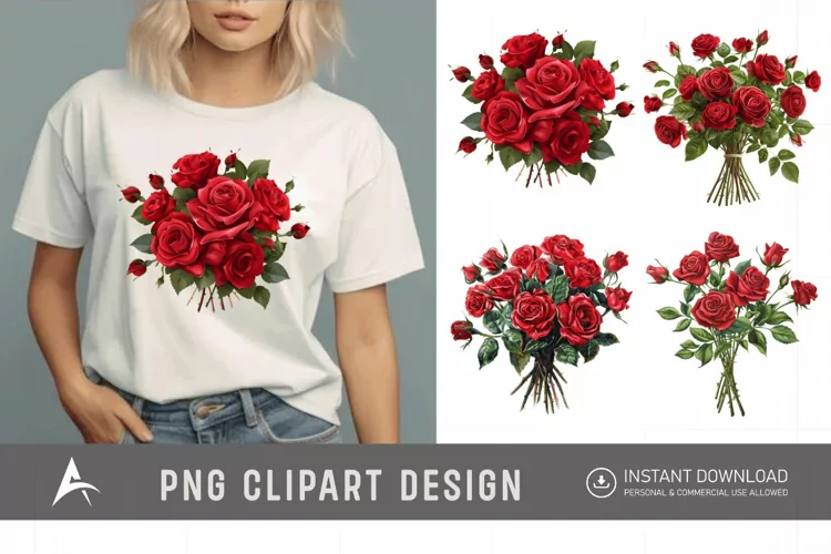 Watercolor Red Rose Bouquet Clipart