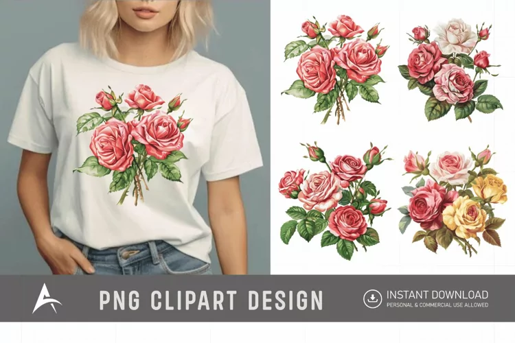 Watercolor Red Rose Bouquet Clipart