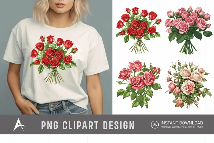 Watercolor Red Rose Bouquet Clipart
