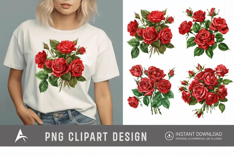 Watercolor Red Rose Bouquet Clipart