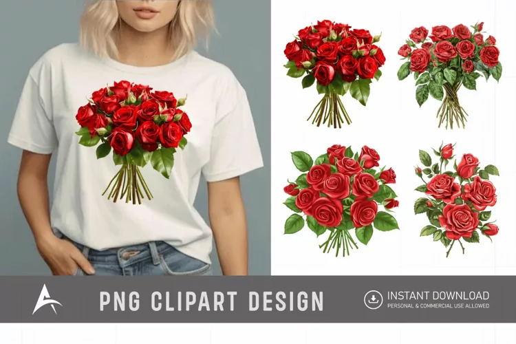 Watercolor Red Rose Bouquet Clipart