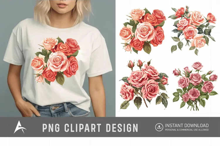 Watercolor Red Rose Bouquet Clipart