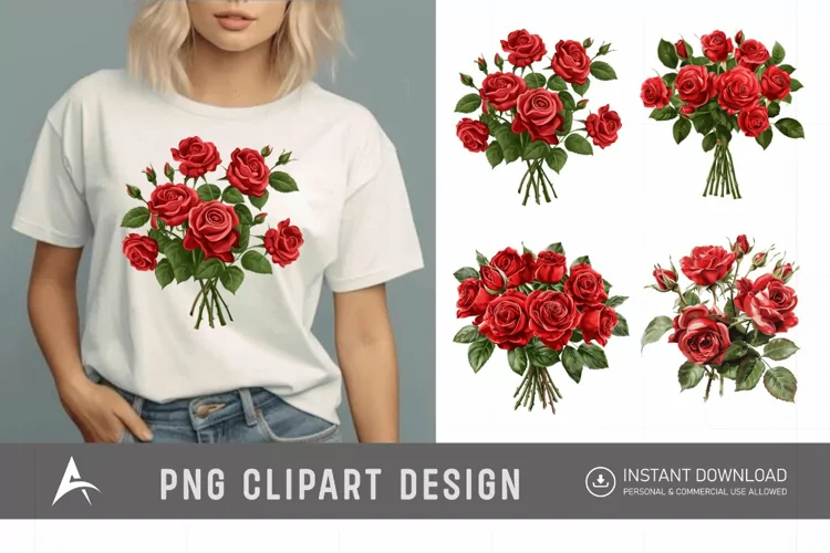 Watercolor Red Rose Bouquet Clipart