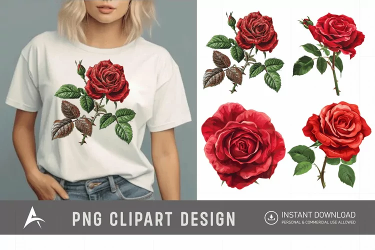 Watercolor Red Rose Clipart