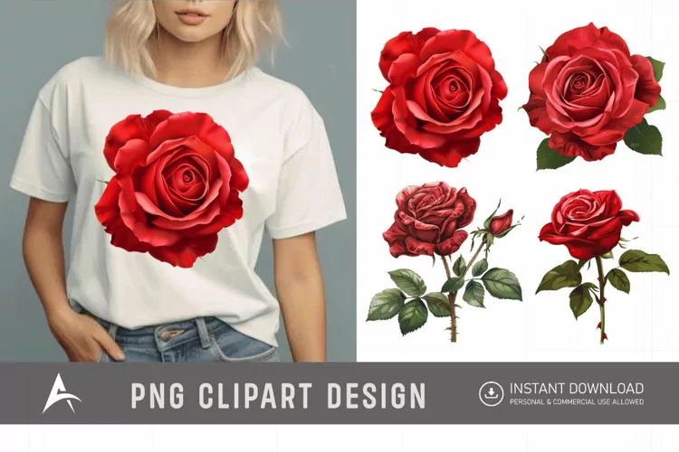 Watercolor Red Rose Clipart